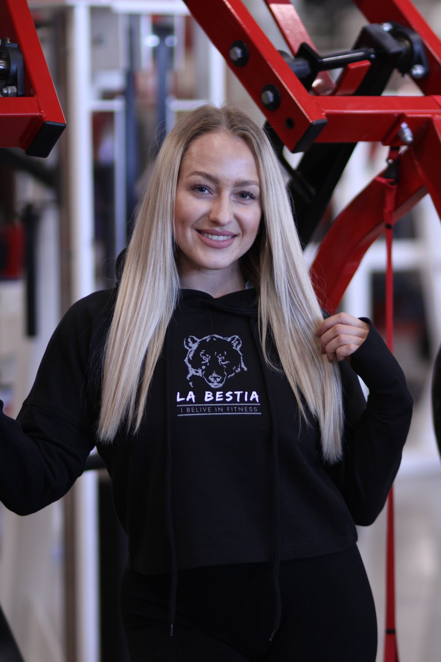 Girls Cropped Hoodie Schwarz - I believe in fitness