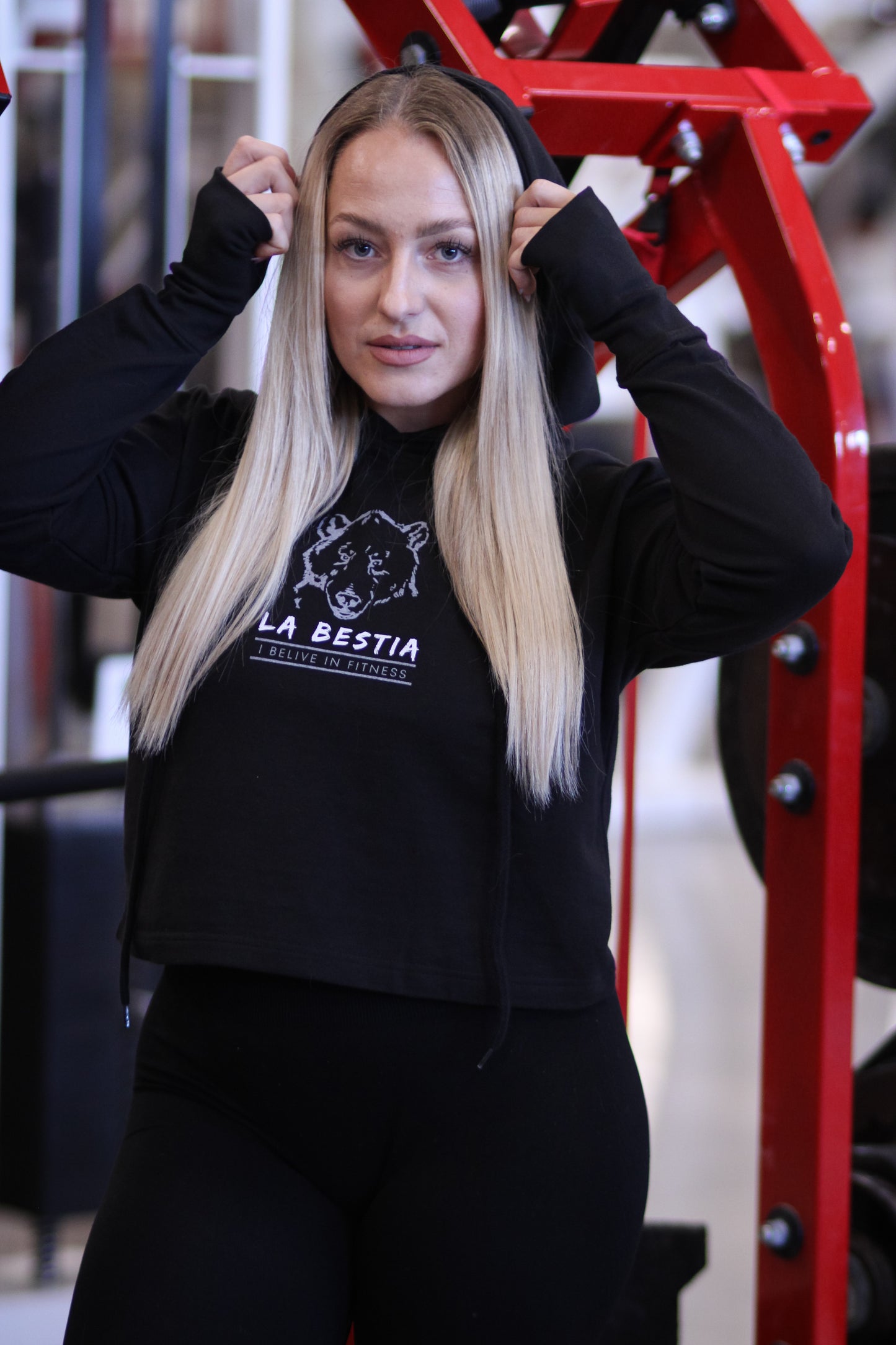 Girls Cropped Hoodie Schwarz - I believe in fitness